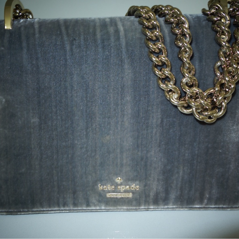 Kate Spade Gray Velvet Shoulder Bag with Gold Chain